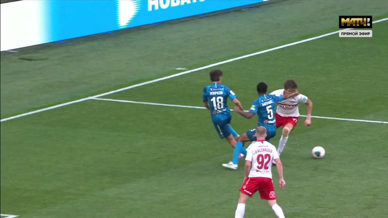 Зенит - Спартак, 2:1. 1/2 Кубка России 2019/20. Удар Барриоса по лицу Соболева