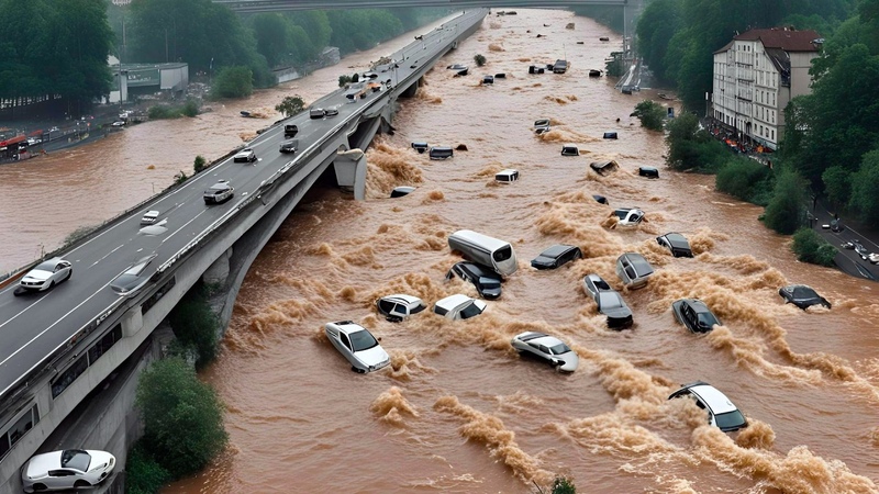 Historic floods in China wipe out a huge bridge with dozens of cars in