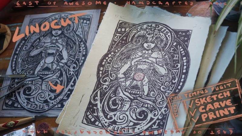 Tempus Fugit Linocut Process from Idea to