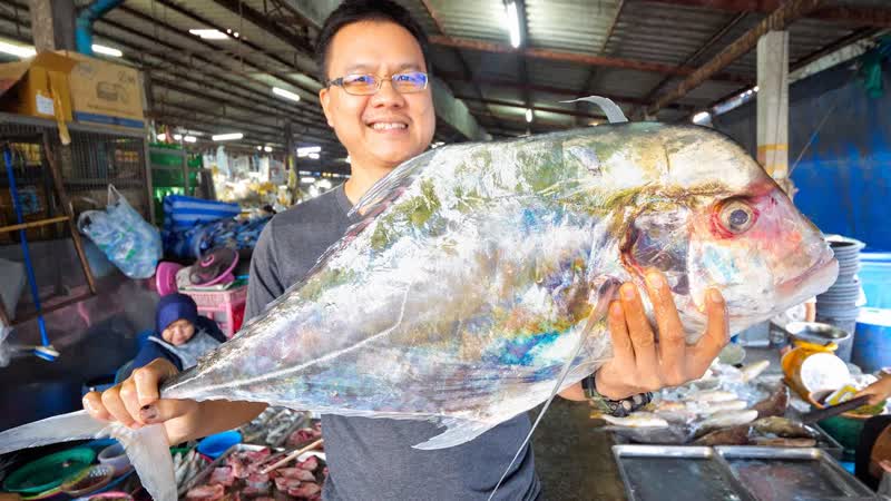 Thai Street Food AFRICAN POMPANO Market to Table in Phang Nga,