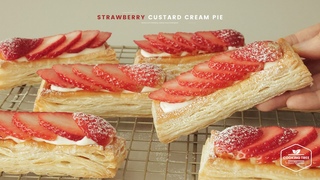 딸기 커스터드 크림 파이🍓 퍼프 페이스트리 만들기 : Strawberry Custard Cream Pie * Puff Pastry Recipe | Cooking tree