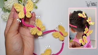 Mariposa a crochet 🦋punto tunecino 🦋 Accesorio para cabello con trenza paso a paso  #crochet #trenza